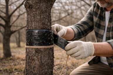 Дачники, обматываю яблони изолентой - обязательно до 1 апреля: тля дуреет и уходит восвояси уже через сутки
