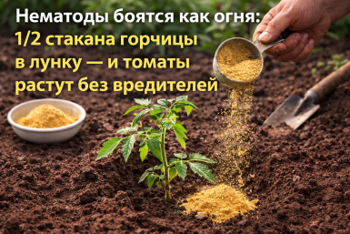 Нематоды боятся как огня: 1/2 стакана горчицы в лунку — и томаты растут бодрее и быстрее без вредителей