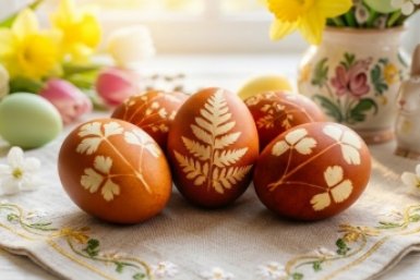 "Акварельная Пасха": простой способ сделать сказочные узоры на яйцах с помощью трав и листьев