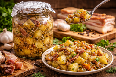 Картошку больше не жарю - сую ее по банкам с салом и томлю: тот самый рецепт по-белорусски