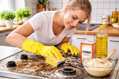 Лью масло в соду - и жир слезает слоями: эта мешанина "съедает" даже застарелую грязь