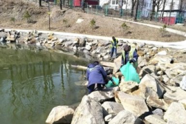 Специалисты приступили к уборке &quotчерепашьего озера&quot на Сафонова во Владивостоке Телеграм-канал &quotОбратная Связь МЦУ Владивостока&quot (18+)