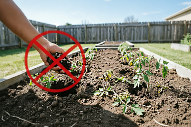 Помидор это ненавидит  — ни в коем случае не кладите в лунки: нарастит зелень, а томатов не отыщете