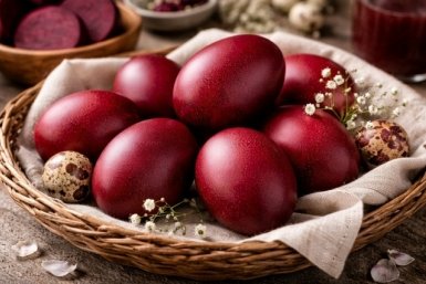 Шелуху от лука не собираю: беру 1 овощ и получаю чудные красные скорлупки к Пасхе