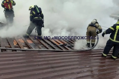 В МЧС показали, как тушат масштабный пожар ТЦ в Домодедово