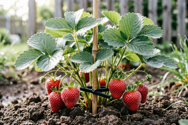 1 резинка на куст — и собираем по 5 кг клубники с "букета": ягоды чистые, крупные и сладкие