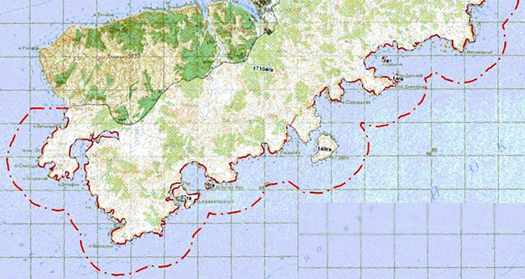 Схема границ заказника "Малые Курилы" на острове Шикотан