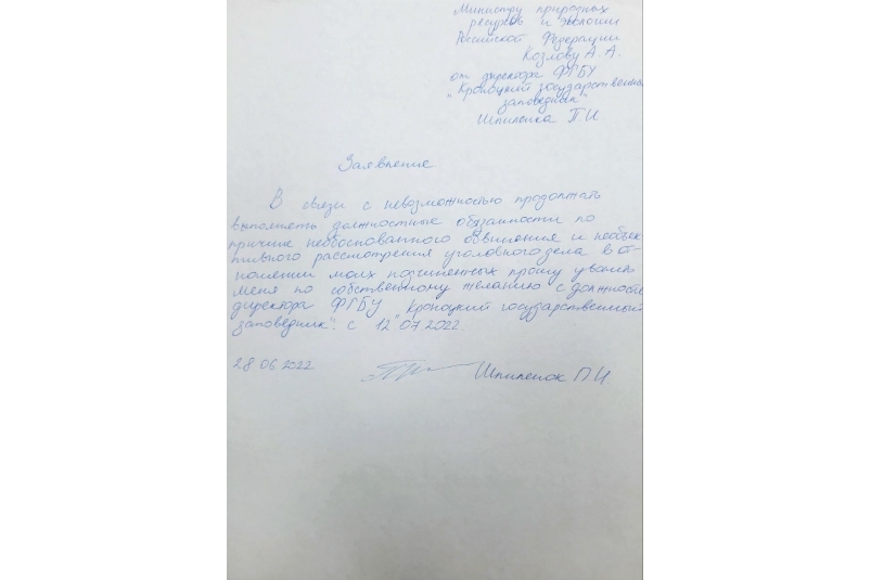 Заявление об уходе Петра Шпиленка