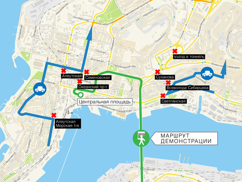Схема перекрытия дорог 9 мая владивосток