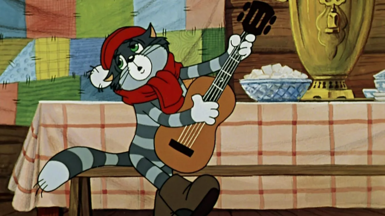 Матроскин поет песню кадр из фильма &quotТрое из Простоквашино&quot (0+),  1978 год