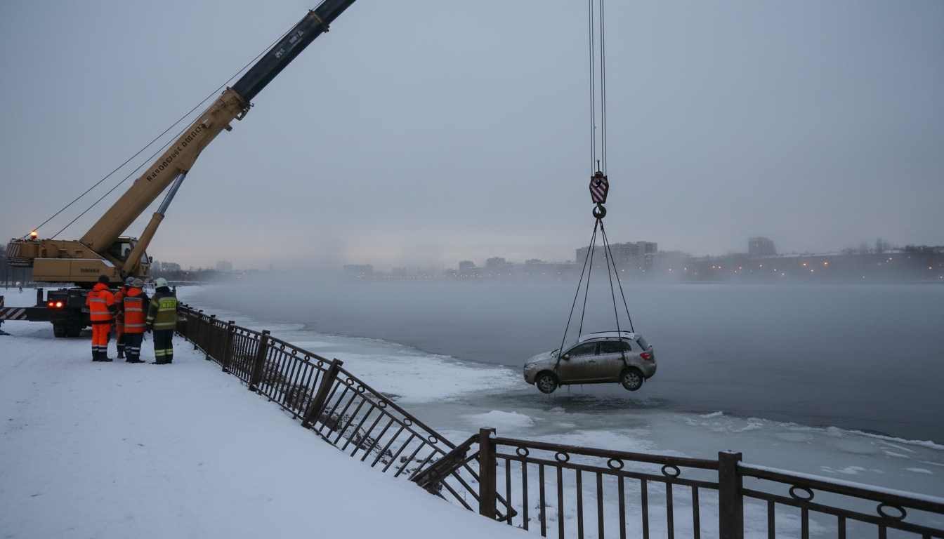 Автомобиль вылетел в Неву на Васильевском острове: один погиб, один спасся Сгенерировано