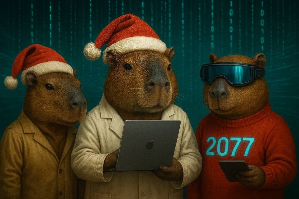 Капибары поздравляют с наступающим Новым годом Сгенерировано нейросетью