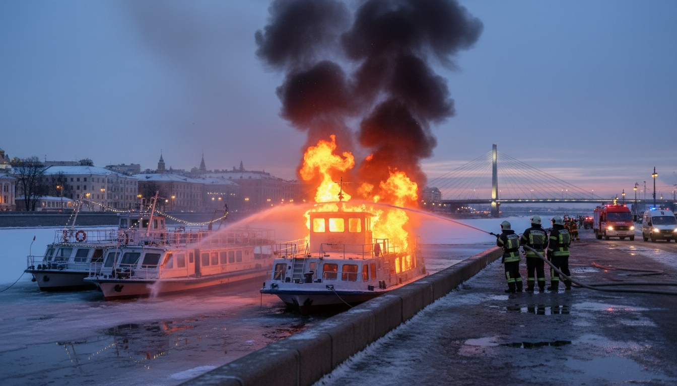 Пожар на прогулочном катере в Петербурге Сгенерировано