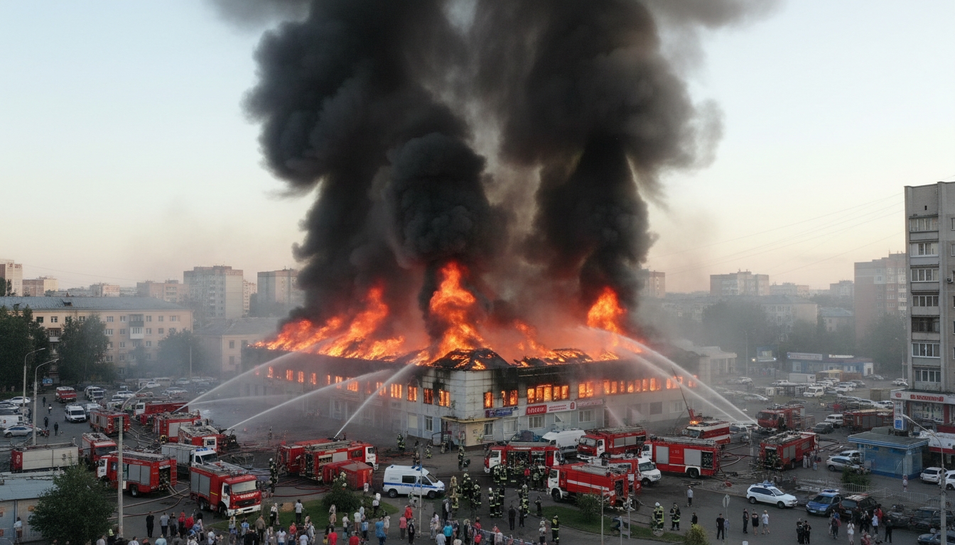 Крупный пожар на рынке в Петербурге: два пострадавших Сгенерировано