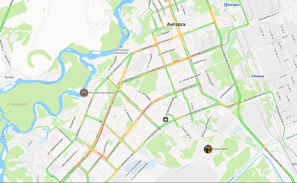 Пробки в Ангарске Скриншот с сервиса Яндекс.Карты (0+)