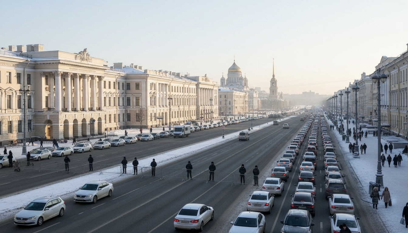 Центр Петербурга парализован пробками из-за перекрытий Сгенерировано