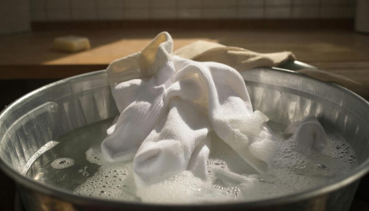 Бросаю 4 ложки в таз — самые заношенные носки ярче снега: гениальный домашний лайфхак ИИ GigaChat (18+)