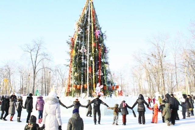 Хоровод вокруг главной елки Биробиджана ИА ЕАОMedia