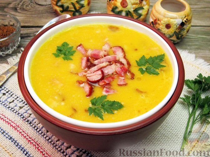 Гороховый суп-пюре с копченой грудинкой - яркий и аппетитный russianfood.com