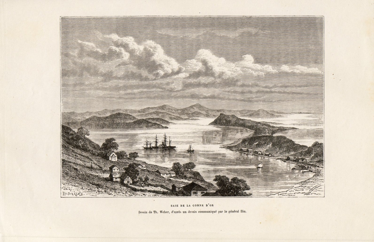 Владивосток в первые годы своей жизни. Гравюра художника Теодора Александра Вебера, выполненная по зарисовкам, которые передал генерал А. А. Ильин Взято из открытых источников