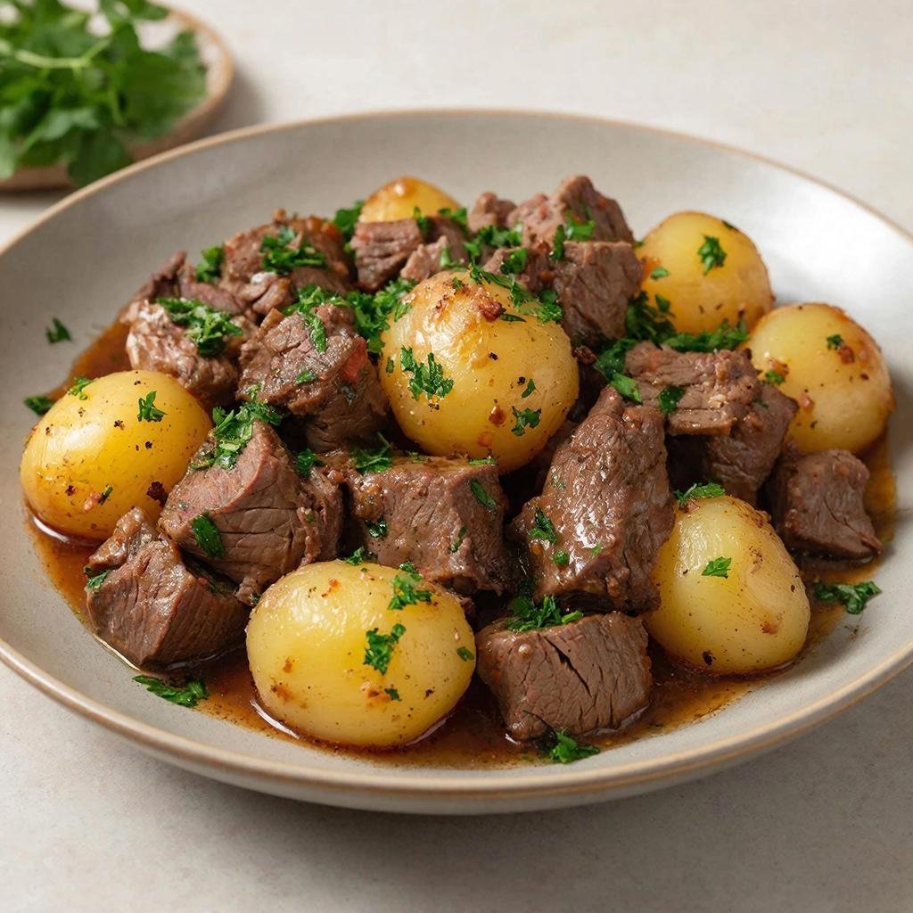 Тушенная говядина с картошкой Kandinsky by Sber AI (18+)