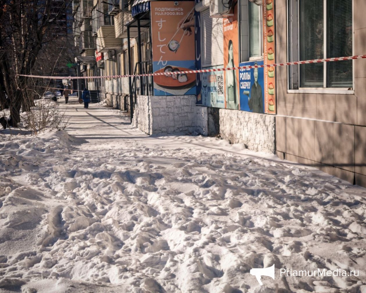 Снежные массы сошли с крыши дома по улице Дьяченко Юлия Ожегова, ИА PriamurMedia