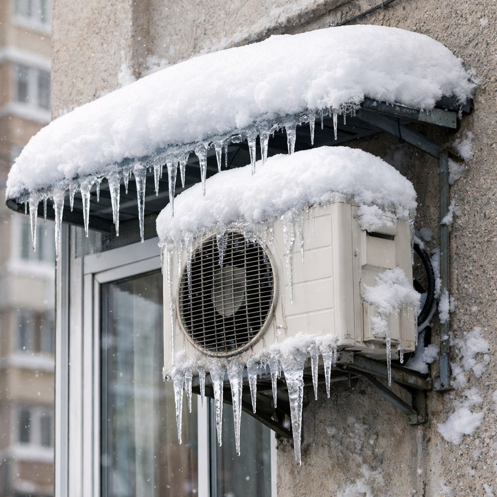 Кто должен счищать снег и сосульки с кондиционера и козырька Сгенерировано chat.qwen.ai