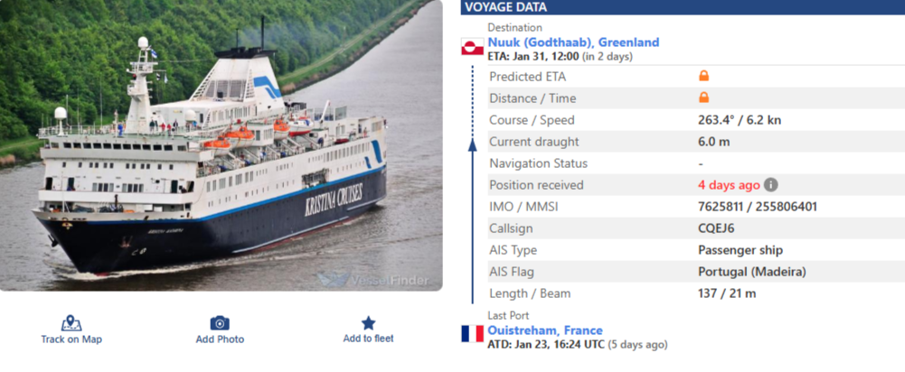 MS Ocean Endeavour Скрин с ресурса Vesselfinder (12+)