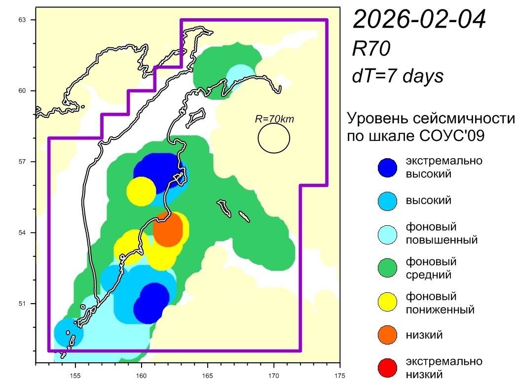 Уровень сейсмичности Камчатский филиал ФГБУН ФИЦ &quotЕдиная геофизическая служба Российской академии наук&quot (18+).