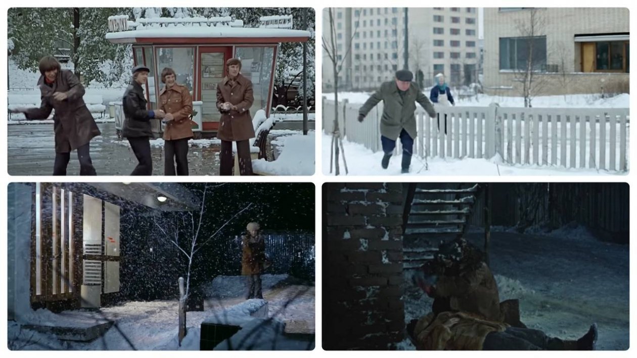 Угадайте фильм СССР по зимним улицам - 5 кадров &quotСлужебный роман&quot (6+), &quotИрония судьбы&quot (6+), &quotДжентельмены удачи&quot (6+), &quotОперация ы&quot (6+)