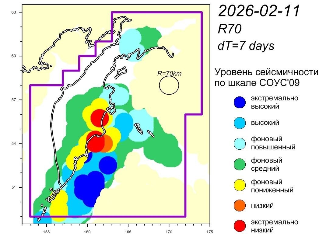 Уровень сейсмичности Камчатский филиал ФГБУН ФИЦ &quotЕдиная геофизическая служба Российской академии наук&quot (18+).