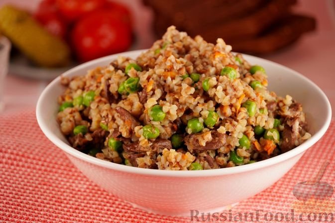 Гречка с куриными сердечками и зелёным горошком -  готовится в одной кастрюле, экономит время russianfood.com