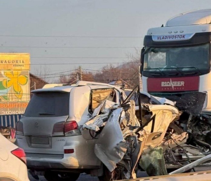 Lexus влетел в стоящий грузовик в Артёме Пресс-служба УМВД России по Приморскому краю