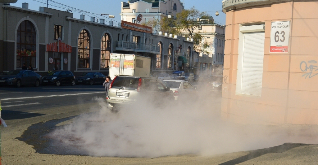 Пар из-за горячей воды, Фото с места события собственное
