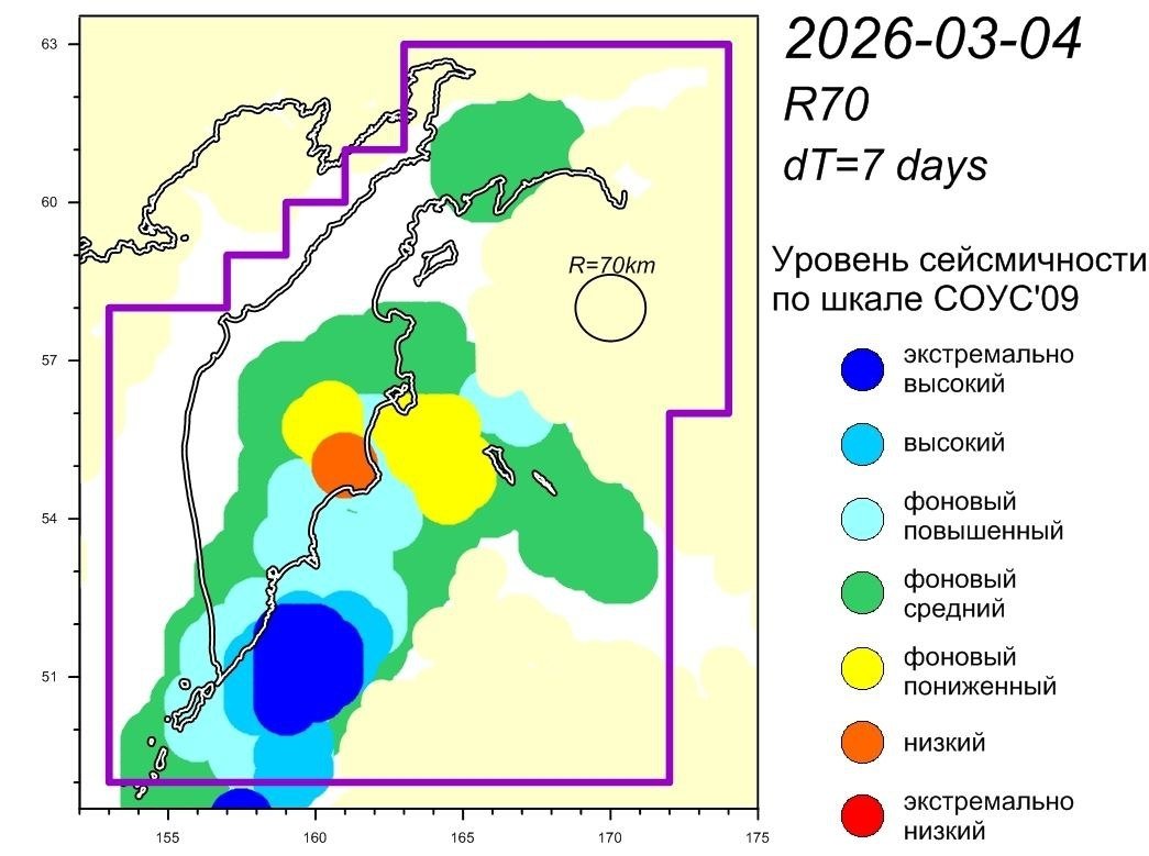 Уровень сейсмичности Камчатский филиал ФГБУН ФИЦ &quotЕдиная геофизическая служба Российской академии наук&quot (18+).