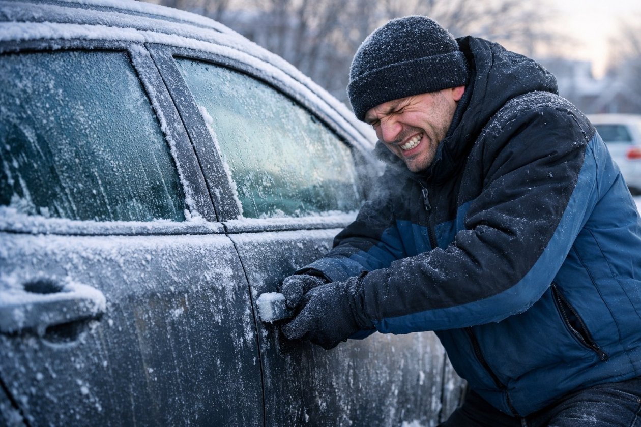 Что делать, если за ночь примерзли двери авто Сгенерировано chat.qwen.ai