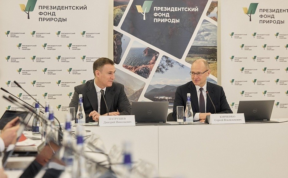 Первый заместитель руководителя администрации президента Сергей Кириенко (справа) и заместитель председателя правительства Дмитрий Патрушев на заседании Координационного комитета по поддержке экологических и природоохранных проектов Администрация Президента