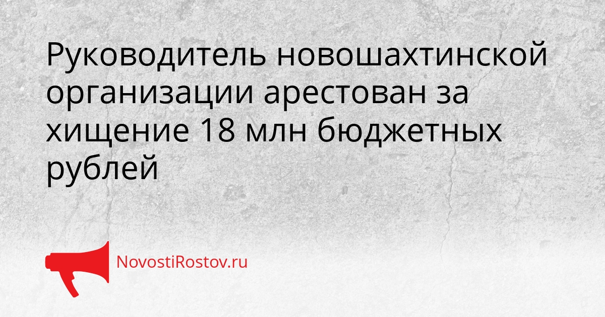 Руководитель новошахтинской организации арестован за хищение 18 млн бюджетных рублей Сгенерировано
