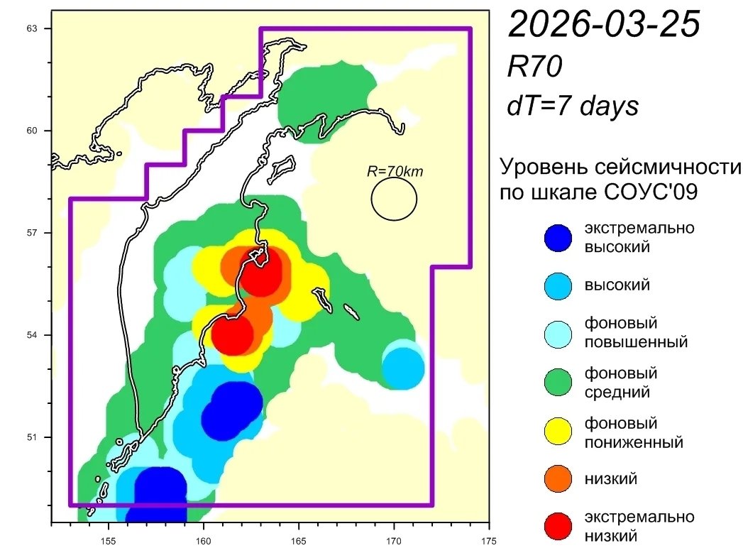 Уровень сейсмичности Камчатский филиал ФГБУН ФИЦ &quotЕдиная геофизическая служба Российской академии наук&quot (18+).