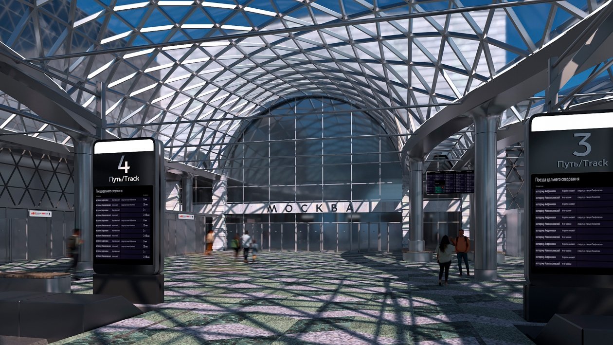 Визуализация цифровой навигации на Ленинградском вокзале. Рендеры предоставлены АО &quotМосинжпроект&quot