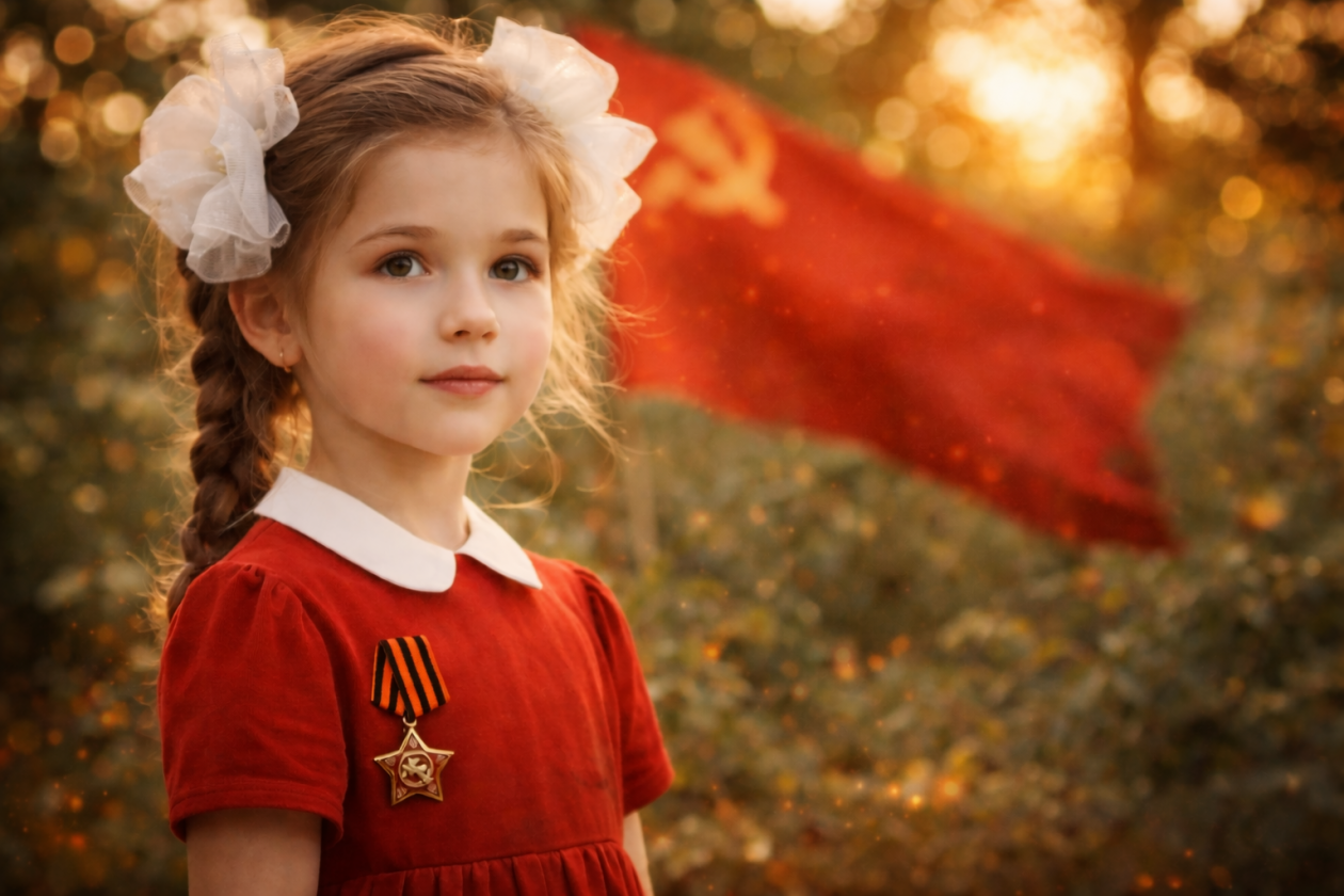 Девочка с медалью и лентами Создано при помощи ИИ