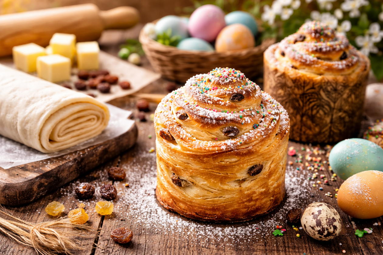 Кулич с пасхальными украшениями Сгенерировано ИИ