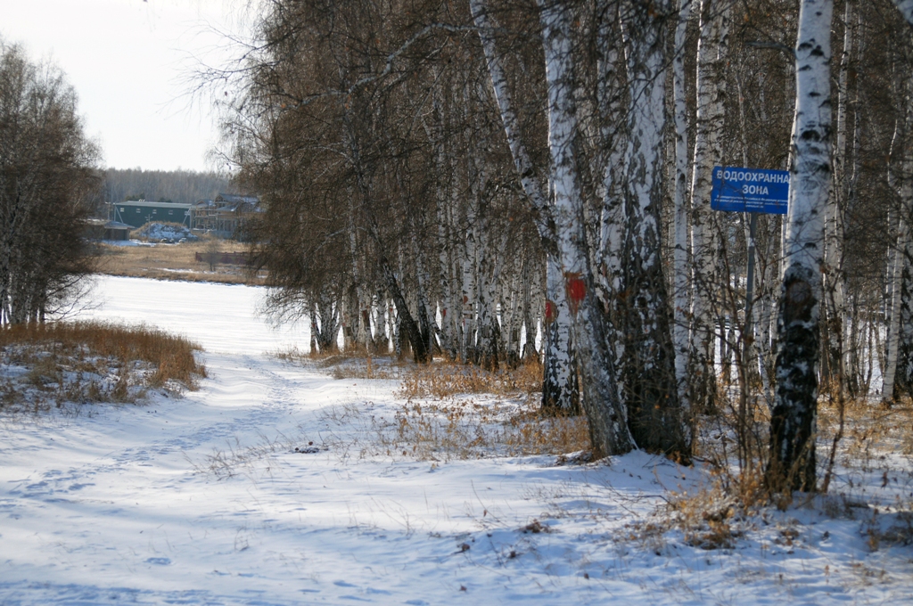 На первом спуске лыжни установили табличку "Водоохранная зона", Фото с места события собственное