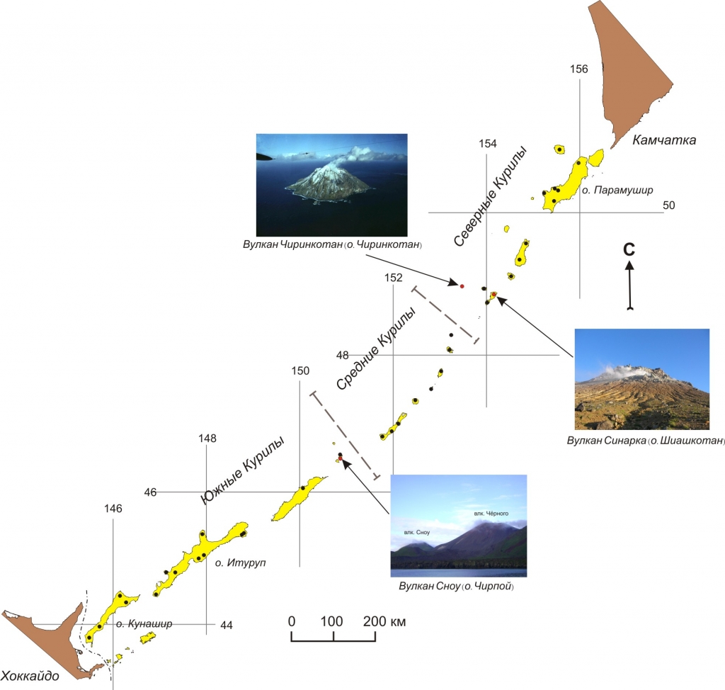 Вулканы на курильских островах на карте