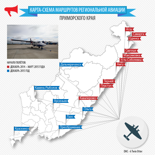 Карта-схема маршрутов региональной авиации в Приморском крае, Инфографика