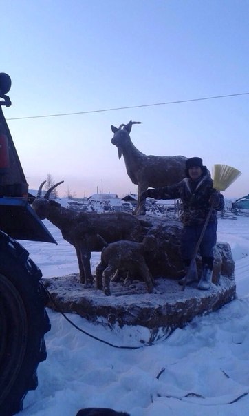 Житель якутского села изваял из навоза семейство коз к Новому году , Фото с места события из других источников