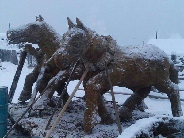 Житель якутского села изваял из навоза семейство коз к Новому году , Фото с места события из других источников