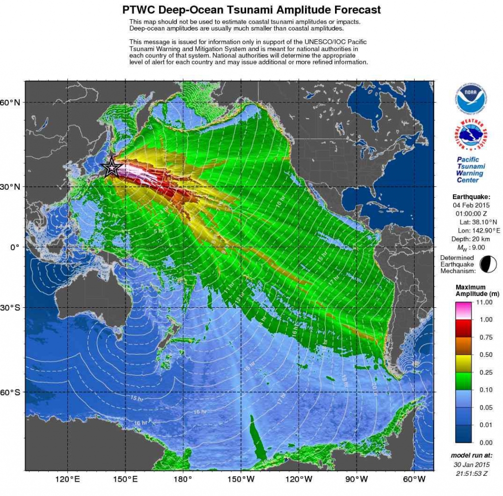 Учебная карта распространения цунами после сильного землетрясения у побережья Японии в рамках учения "Тихоокеанская волна 2015", Фото с места события из других источников