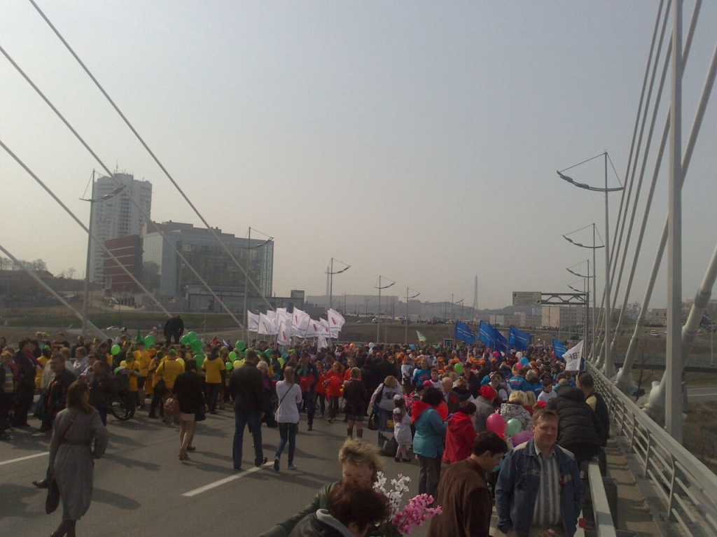 Первомайское шествие по Золотому мосту, Фото с места события из других источников