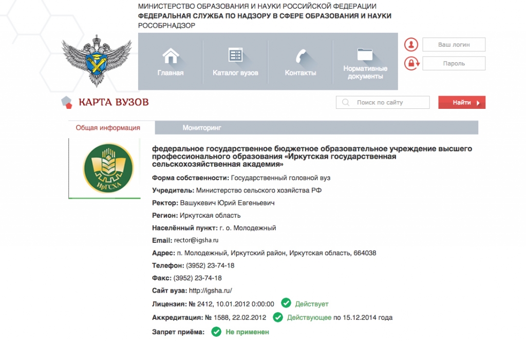 Информация о вузах